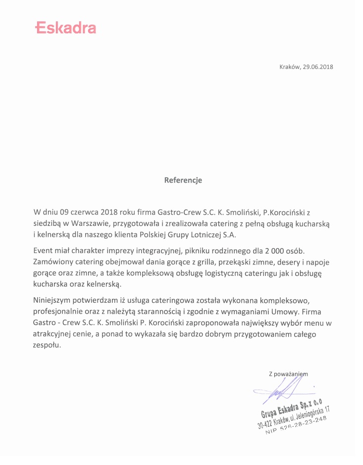 referencje dla gastro crew